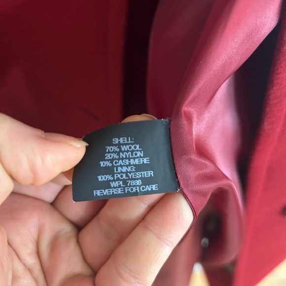 Michael Kors Women Large Red Wool/cashmere Blend Pea Coat Belted Jacket Trench - Picture 10 of 13